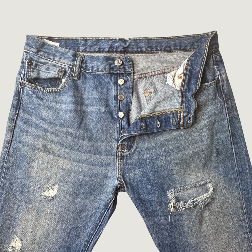 Levi's 501 Jeans Mens 36x34 Original Blue Distressed Ripped Frayed Button Fly